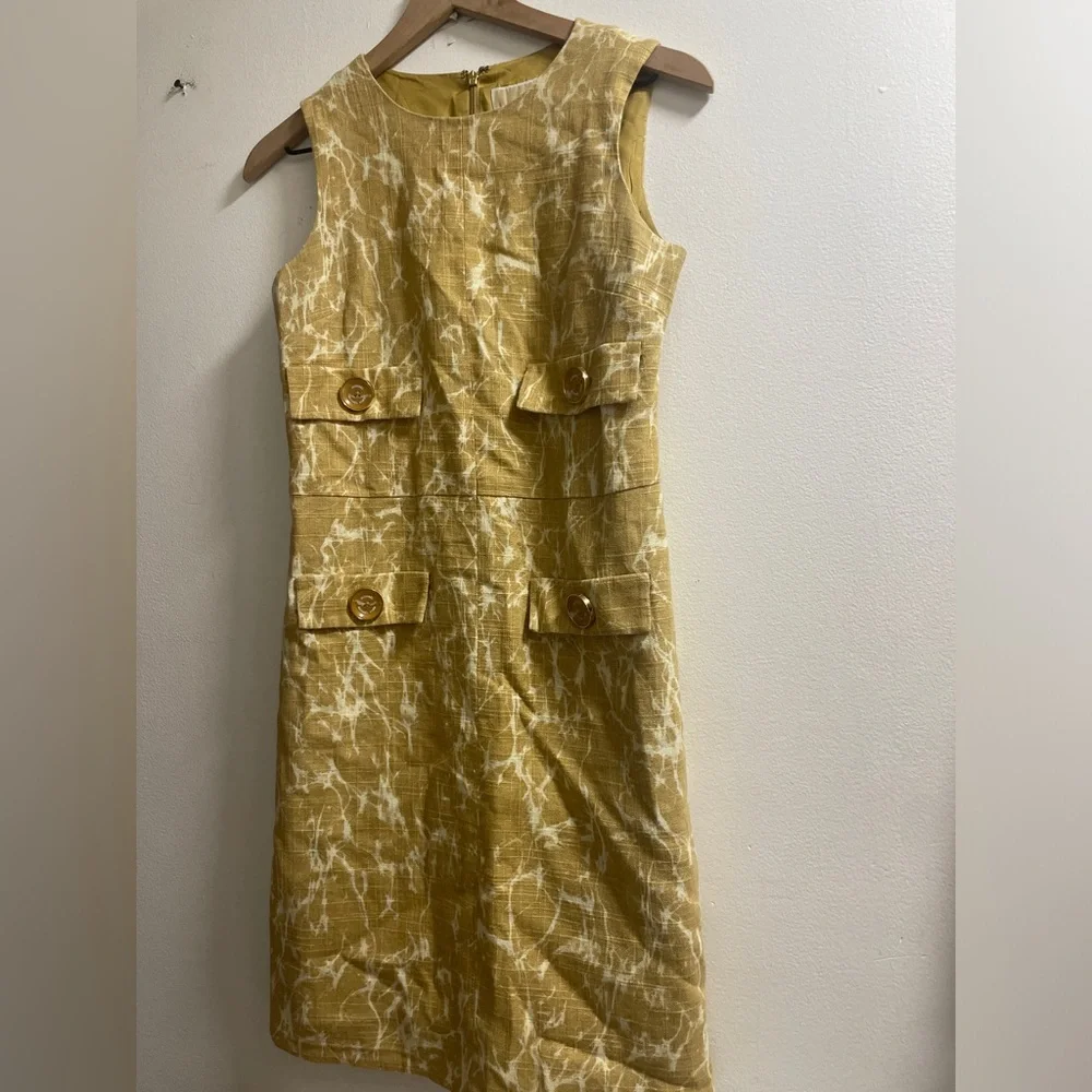 Michael Kors Mustard and White Patterned Sleeveless Shift Dress